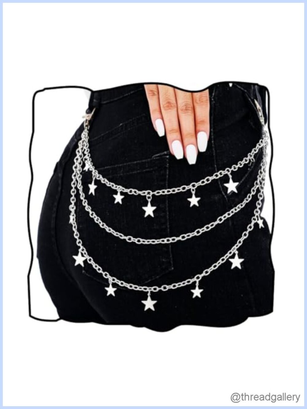 Layered Silver Body Chain Punk Jeans Belt with Star Pendant